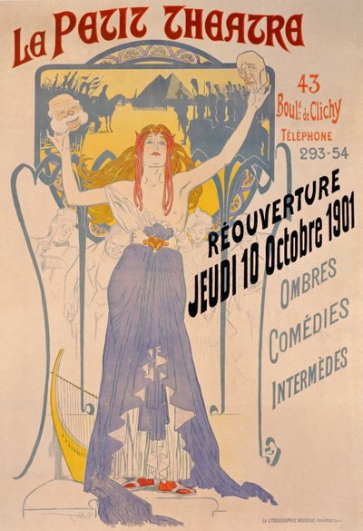 Plakat zur Wiedereröffnung am 10. Oktober des Le Petit Theatre, Boulevard Clichy, Paris, 1901 von Paul Balluriau